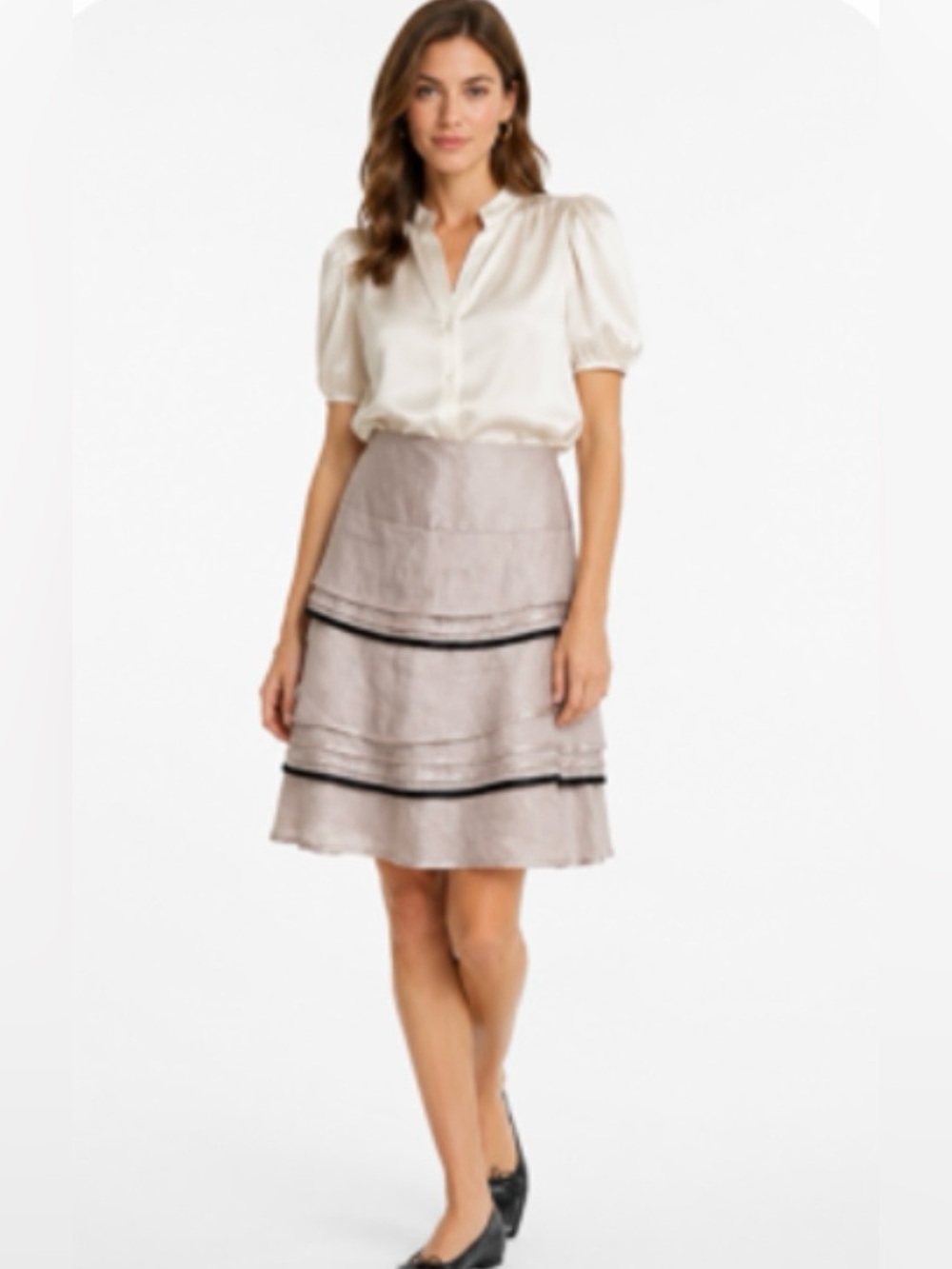 Reiss Linen Silk Skirt 6 Ruffles Y2K Career Coquette Asymmetrical Vintage